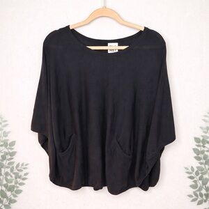 Planet Lagenlook Oversized Pocket Top Black Pima Cotton Modal One Size